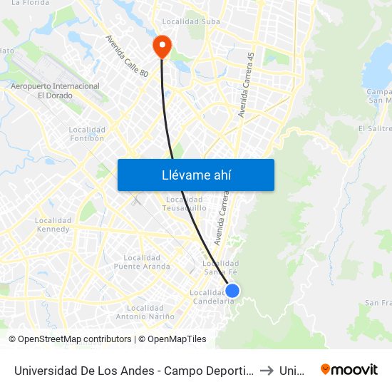 Universidad De Los Andes - Campo Deportivo (Av. Circunvalar - Cl 18) to Uniminuto map