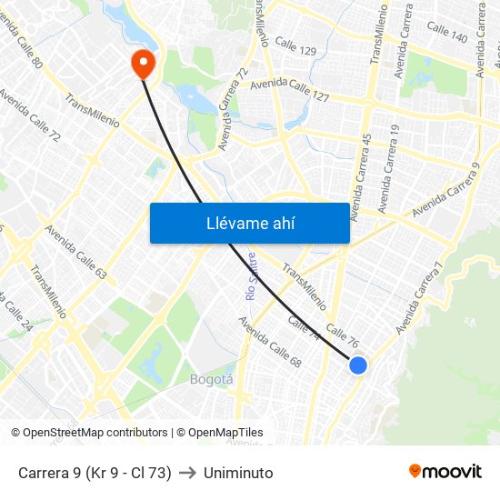 Carrera 9 (Kr 9 - Cl 73) to Uniminuto map