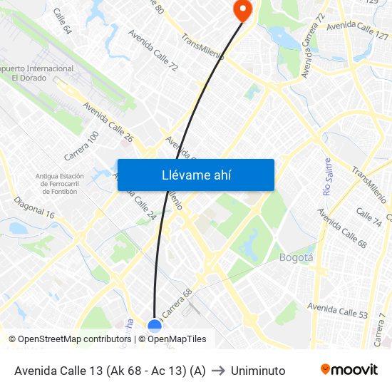 Avenida Calle 13 (Ak 68 - Ac 13) (A) to Uniminuto map