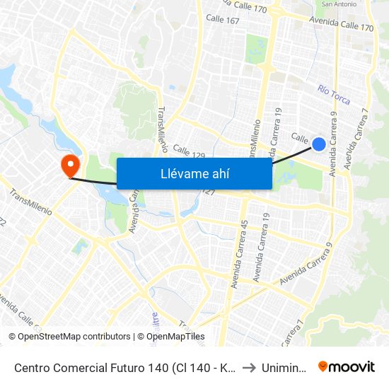 Centro Comercial Futuro 140 (Cl 140 - Kr 11) to Uniminuto map