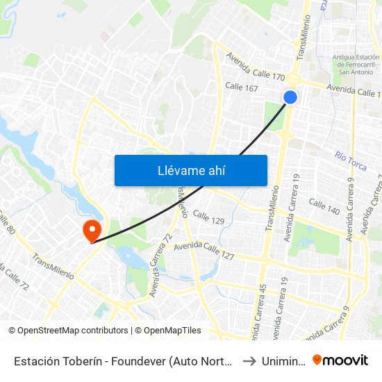 Estación Toberín - Foundever (Auto Norte - Cl 166) to Uniminuto map