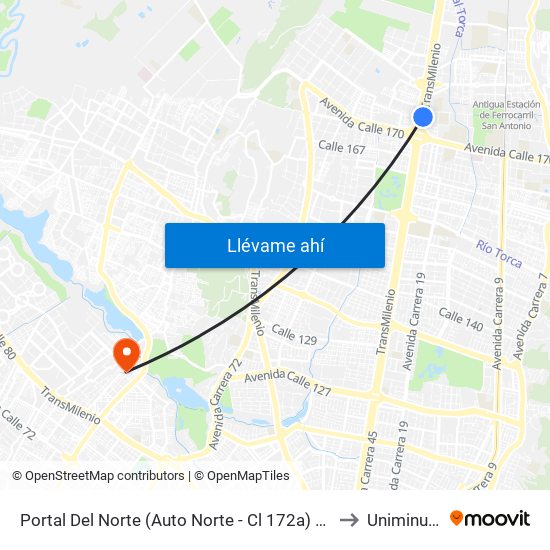 Portal Del Norte (Auto Norte - Cl 172a) (A) to Uniminuto map