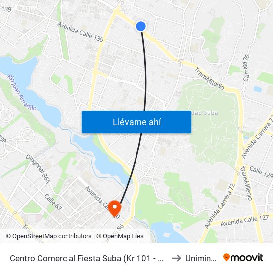 Centro Comercial Fiesta Suba (Kr 101 - Cl 147) to Uniminuto map