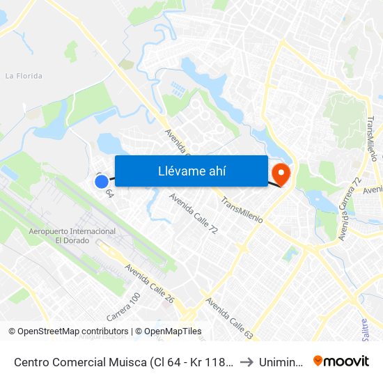 Centro Comercial Muisca (Cl 64 - Kr 118b) (A) to Uniminuto map