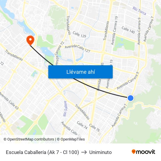 Escuela Caballería (Ak 7 - Cl 100) to Uniminuto map