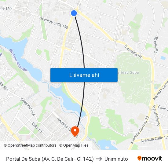 Portal De Suba (Av. C. De Cali - Cl 142) to Uniminuto map