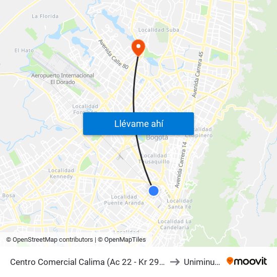 Centro Comercial Calima (Ac 22 - Kr 29a) to Uniminuto map