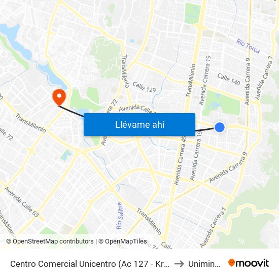 Centro Comercial Unicentro (Ac 127 - Kr 14a) to Uniminuto map