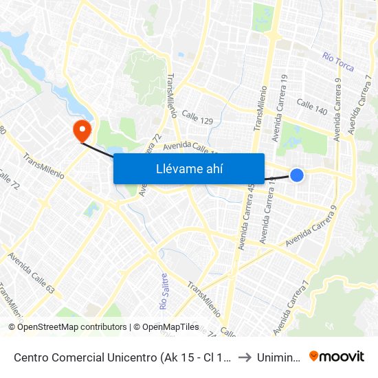 Centro Comercial Unicentro (Ak 15 - Cl 124) (B) to Uniminuto map