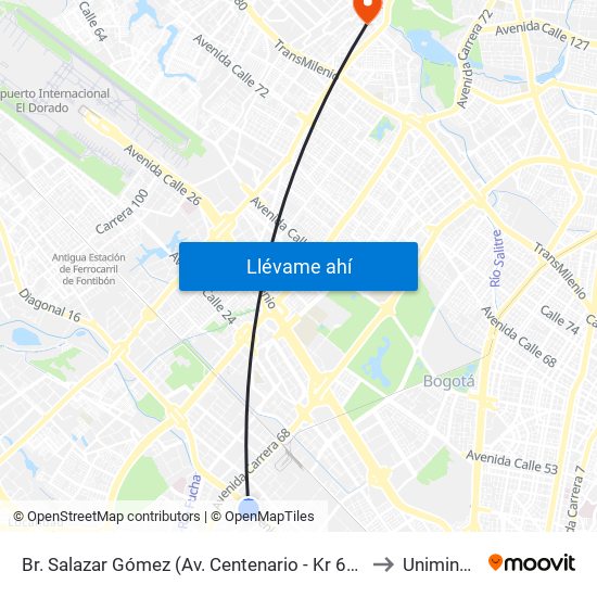 Br. Salazar Gómez (Av. Centenario - Kr 65) (A) to Uniminuto map