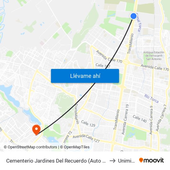 Cementerio Jardines Del Recuerdo (Auto Norte - Cl 197) to Uniminuto map