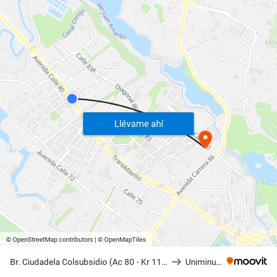 Br. Ciudadela Colsubsidio (Ac 80 - Kr 112a) to Uniminuto map