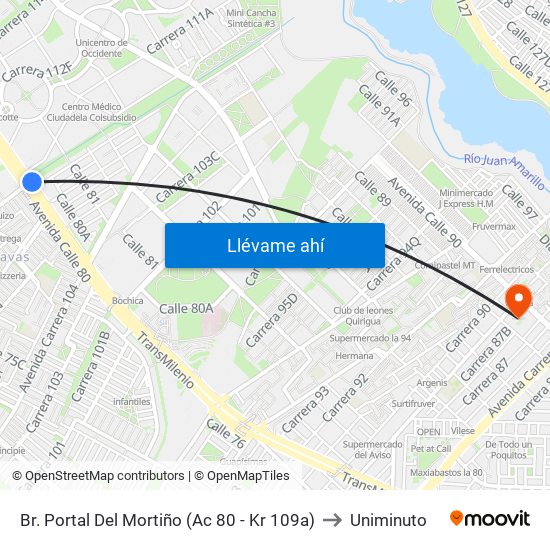 Br. Portal Del Mortiño (Ac 80 - Kr 109a) to Uniminuto map