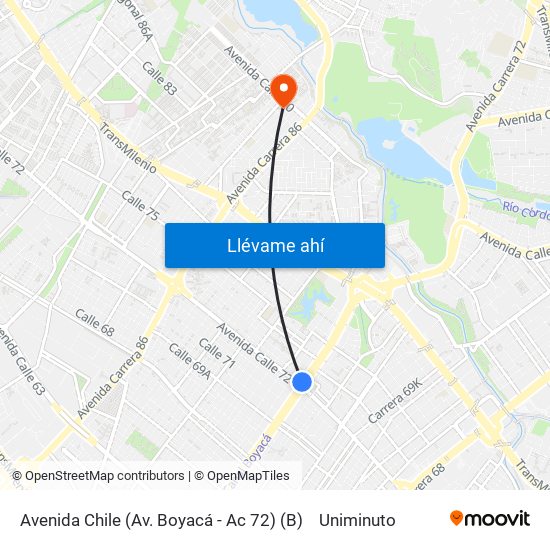 Avenida Chile (Av. Boyacá - Ac 72) (B) to Uniminuto map