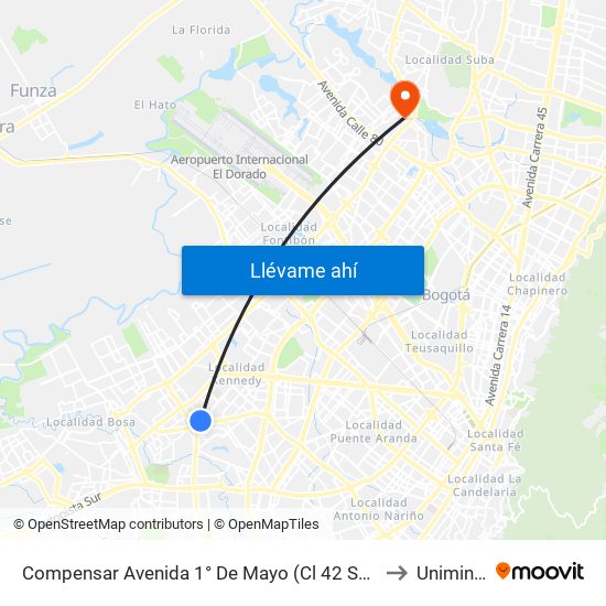 Compensar Avenida 1° De Mayo (Cl 42 Sur - Tv 78h) to Uniminuto map