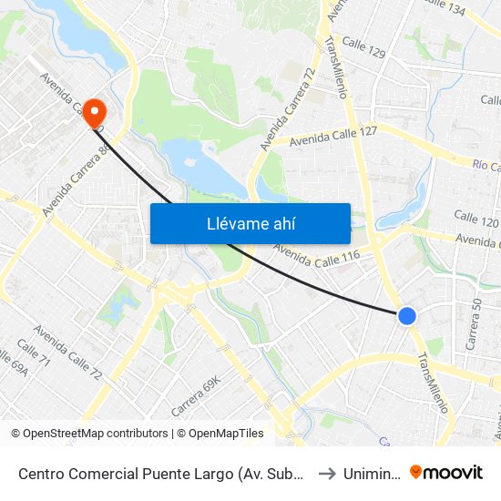 Centro Comercial Puente Largo (Av. Suba - Cl 106) to Uniminuto map