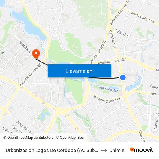 Urbanización Lagos De Córdoba (Av. Suba - Cl 120) to Uniminuto map