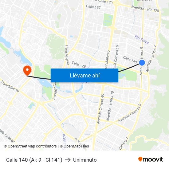 Calle 140 (Ak 9 - Cl 141) to Uniminuto map