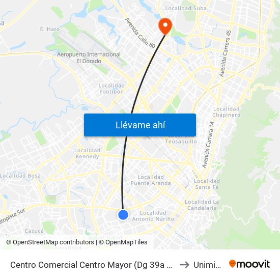 Centro Comercial Centro Mayor (Dg 39a Sur - Tv 38a) to Uniminuto map