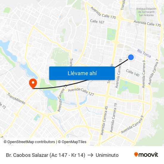 Br. Caobos Salazar (Ac 147 - Kr 14) to Uniminuto map