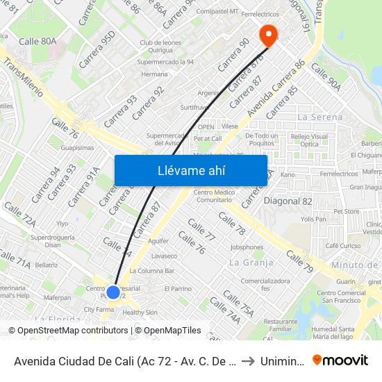 Avenida Ciudad De Cali (Ac 72 - Av. C. De Cali) (C) to Uniminuto map