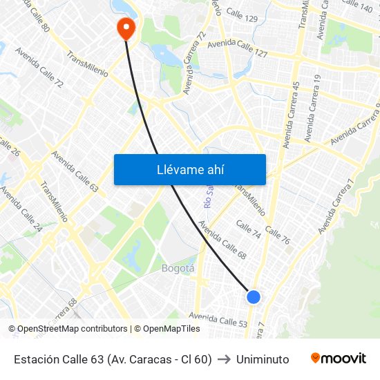 Estación Calle 63 (Av. Caracas - Cl 60) to Uniminuto map