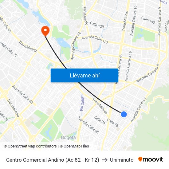 Centro Comercial Andino (Ac 82 - Kr 12) to Uniminuto map