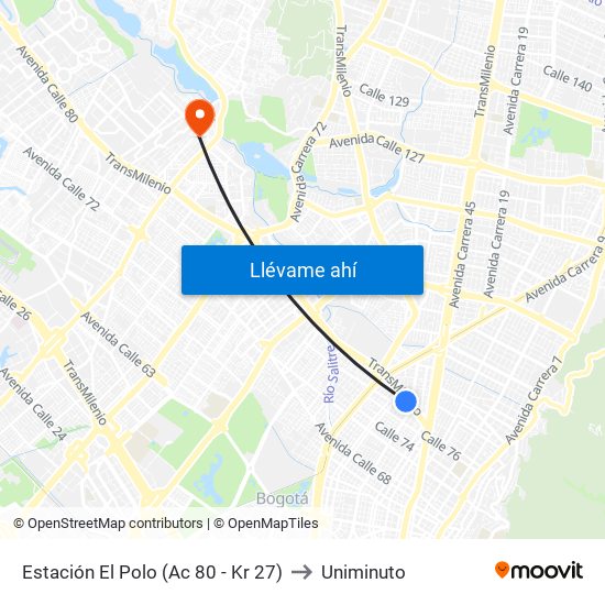 Estación El Polo (Ac 80 - Kr 27) to Uniminuto map