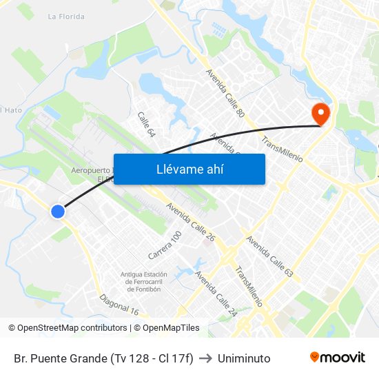 Br. Puente Grande (Tv 128 - Cl 17f) to Uniminuto map