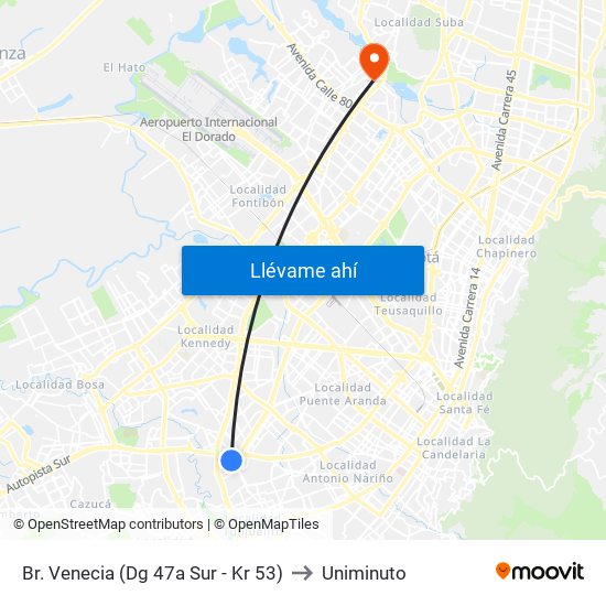 Br. Venecia (Dg 47a Sur - Kr 53) to Uniminuto map