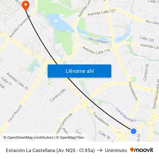 Estación La Castellana (Av. NQS - Cl 85a) to Uniminuto map