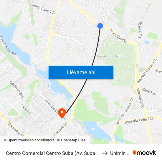 Centro Comercial Centro Suba (Av. Suba - Kr 91) to Uniminuto map