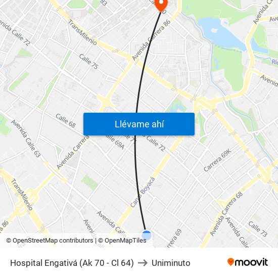 Hospital Engativá (Ak 70 - Cl 64) to Uniminuto map