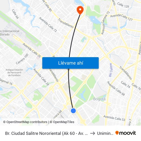 Br. Ciudad Salitre Nororiental (Ak 60 - Av. Esperanza) to Uniminuto map