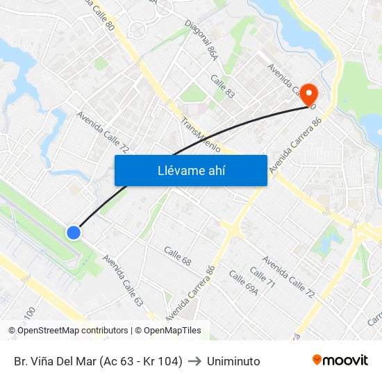 Br. Viña Del Mar (Ac 63 - Kr 104) to Uniminuto map