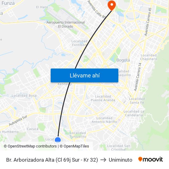 Br. Arborizadora Alta (Cl 69j Sur - Kr 32) to Uniminuto map