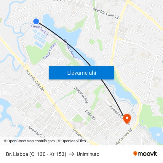 Br. Lisboa (Cl 130 - Kr 153) to Uniminuto map