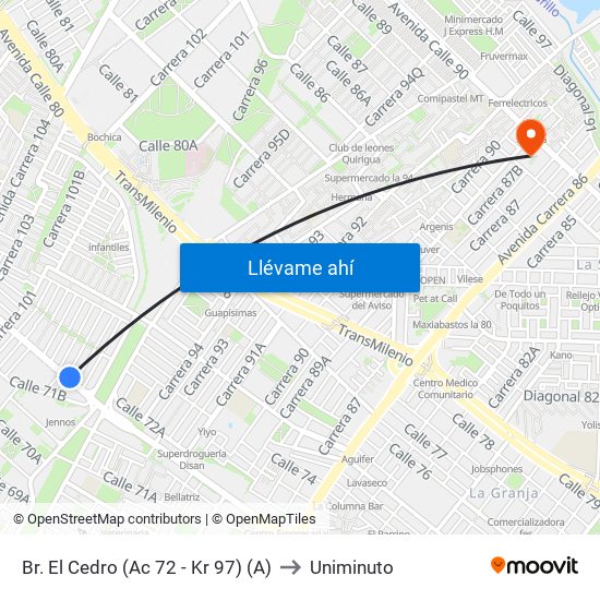 Br. El Cedro (Ac 72 - Kr 97) (A) to Uniminuto map