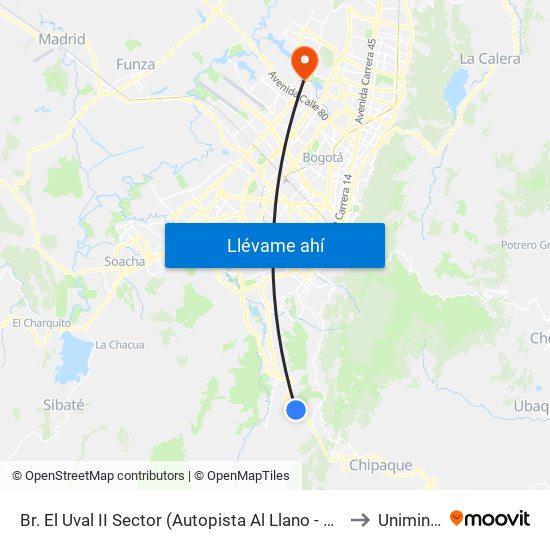Br. El Uval II Sector (Autopista Al Llano - Kr 6b Este) to Uniminuto map