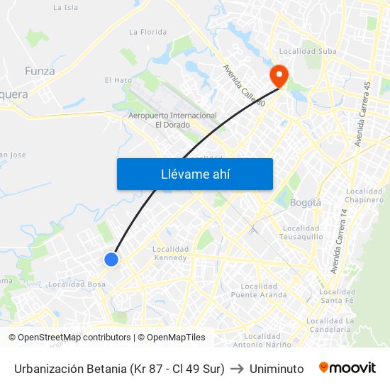 Urbanización Betania (Kr 87 - Cl 49 Sur) to Uniminuto map