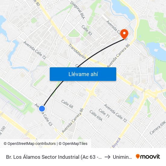 Br. Los Álamos Sector Industrial (Ac 63 - Ak 96) to Uniminuto map