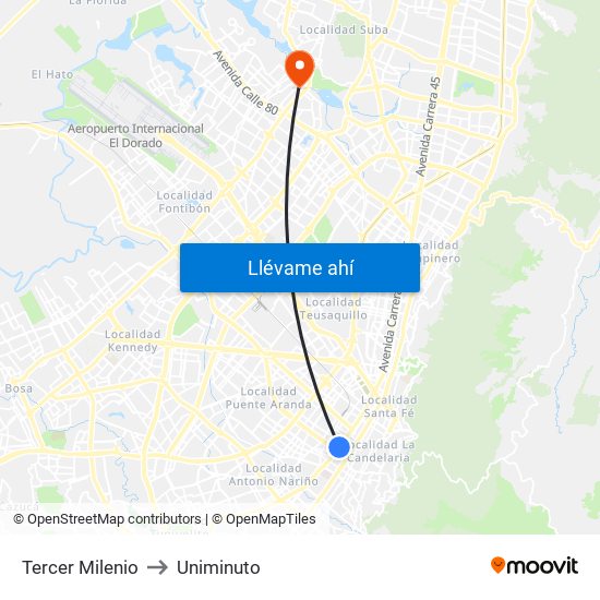 Tercer Milenio to Uniminuto map