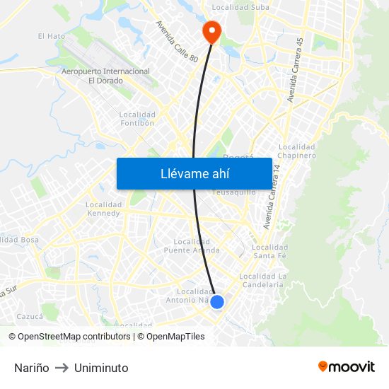 Nariño to Uniminuto map