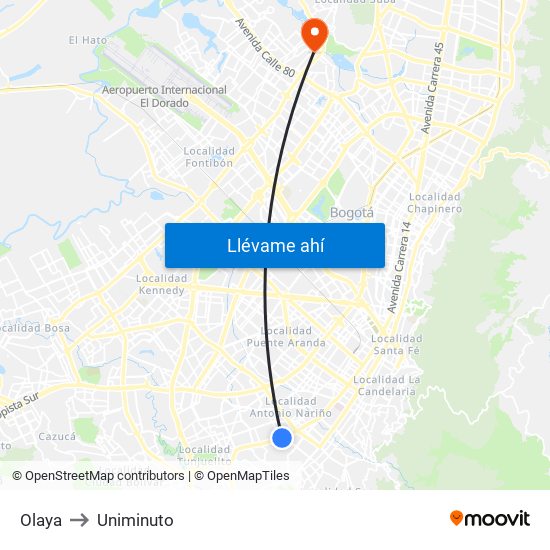Olaya to Uniminuto map