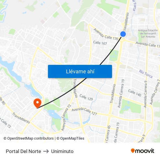 Portal Del Norte to Uniminuto map