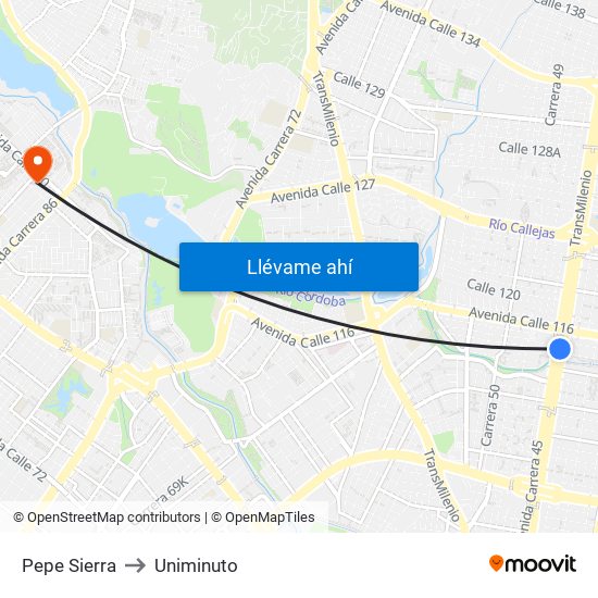 Pepe Sierra to Uniminuto map