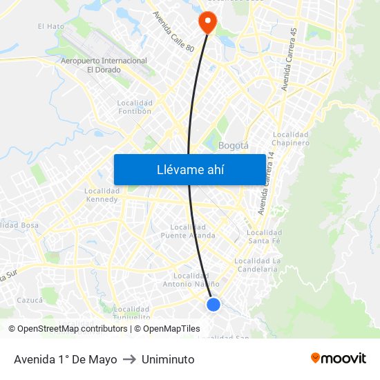 Avenida 1° De Mayo to Uniminuto map
