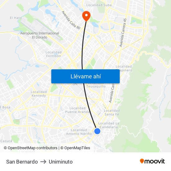 San Bernardo to Uniminuto map