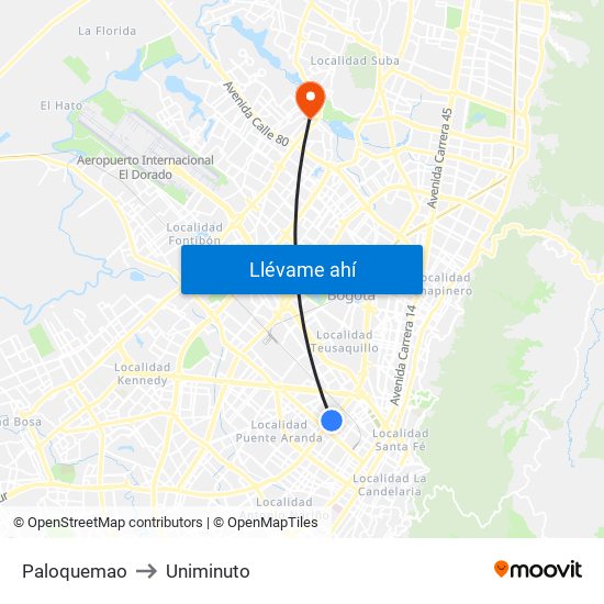 Paloquemao to Uniminuto map