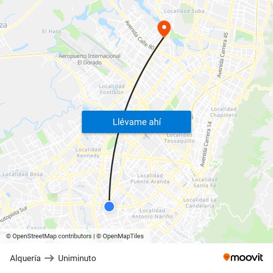 Alquería to Uniminuto map